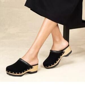 M. Gemi Greta Black Suede Clogs